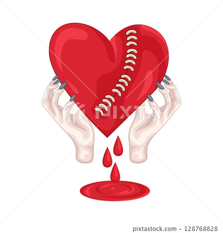Illustration of Hand holding stitched heart 128768828