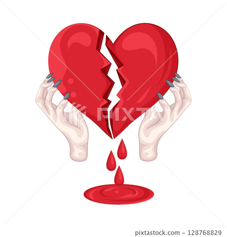 Illustration of Hand Holding Broken Heart Illustration of Hand Holding Broken Heart 128768829