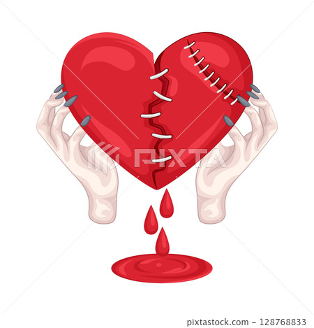 Illustration of Hand Holding Broken Heart  128768833