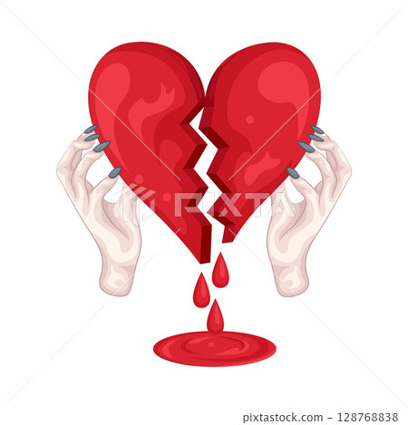 Illustration of Hand Holding Broken Heart Illustration of Hand Holding Broken Heart 128768838