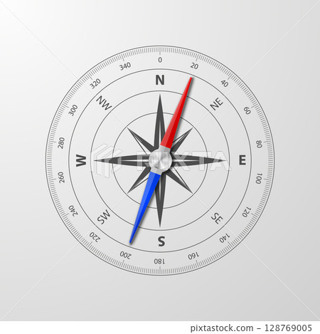 Vector Compass Realistic Icon for Navigation. Travel Compass Rose Illustration, Nautical Compass for Adventure, Journey and Tourism Design. Vintage Compass Map Element, Directional Symbol Vector Compass Realistic Icon for Navigation. Travel Compass Rose Illustration, Nautical Compass for Adventure, Journey and Tourism Design. Vintage Compass Map Element, Directional Symbol 128769005