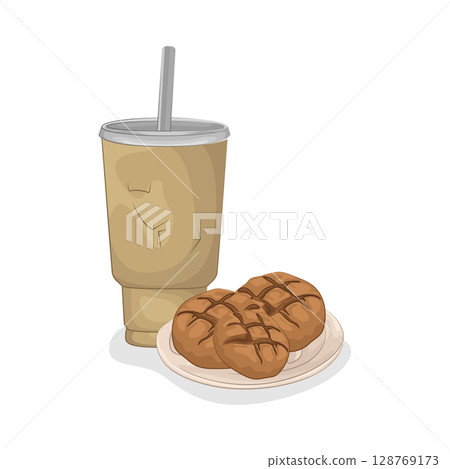 Illustration of Coffee with cookies Illustration of Coffee with cookies 128769173