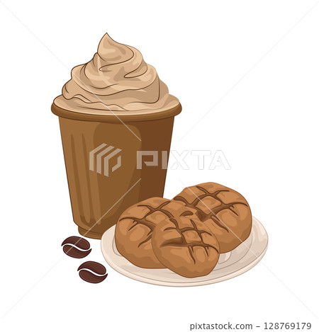 Illustration of Whipped Coffee with cookies Illustration of Whipped Coffee with cookies 128769179