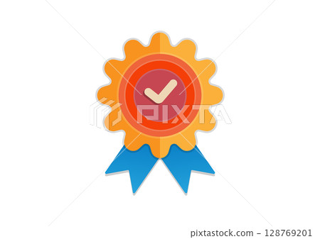 Award Badge Icon with Ribbon and Checkmark 128769201