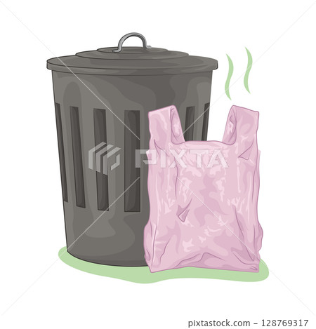 Illustration of Plastic Bag and Trash Bin Illustration of Plastic Bag and Trash Bin 128769317
