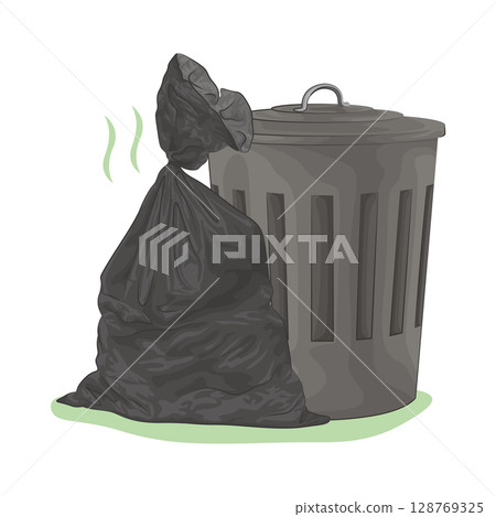 Illustration of Garbage Bag and Trash Bin Illustration of Garbage Bag and Trash Bin 128769325
