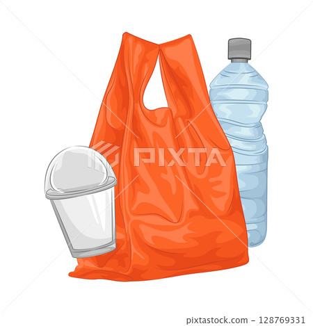 Illustration of Plastic Bag and Plastic Bottle Illustration of Plastic Bag and Plastic Bottle 128769331