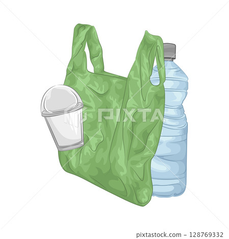 Illustration of Plastic Bag and Plastic Bottle Illustration of Plastic Bag and Plastic Bottle 128769332