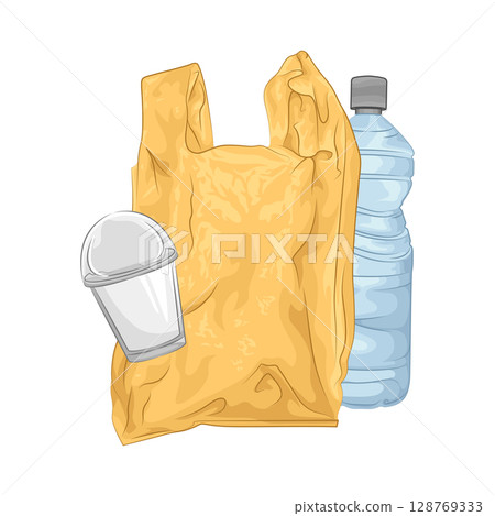 Illustration of Plastic Bag and Plastic Bottle Illustration of Plastic Bag and Plastic Bottle 128769333