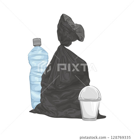Illustration of Plastic Bag and Plastic Bottle  128769335