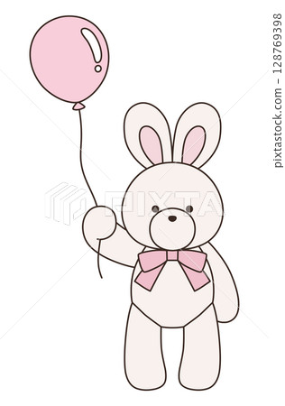Vector illustration of a cute stuffed rabbit with a ribbon. Rabbit, icon, balloon Vector illustration of a cute stuffed rabbit with a ribbon. Rabbit, icon, balloon 128769398