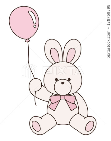 Vector illustration of a cute stuffed rabbit with a ribbon. Rabbit, icon, balloon Vector illustration of a cute stuffed rabbit with a ribbon. Rabbit, icon, balloon 128769399
