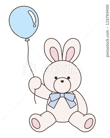 Vector illustration of a cute stuffed rabbit with a ribbon. Rabbit, icon, balloon 128769400