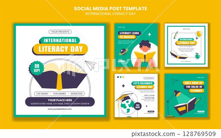 International Literacy Day Vector Illustration with Social Media Post Layout in Flat Cartoon Style International Literacy Day Vector Illustration with Social Media Post Layout in Flat Cartoon Style 128769509