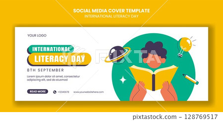 Literacy Awareness Social Media Cover in Flat and Fun Cartoon Background 128769517