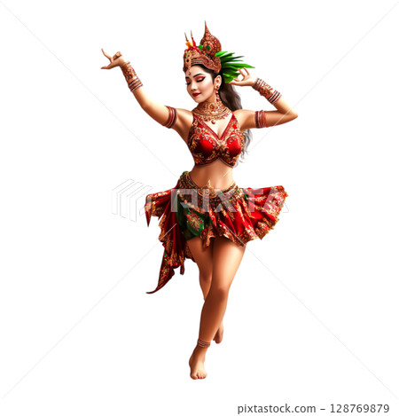 Traditional Indonesian Dance Performance by Graceful Dancer in Colorful Costume 128769879
