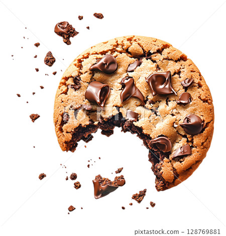 Delicious Chocolate Chip Cookie with Melting Chocolate on a White Background 128769881