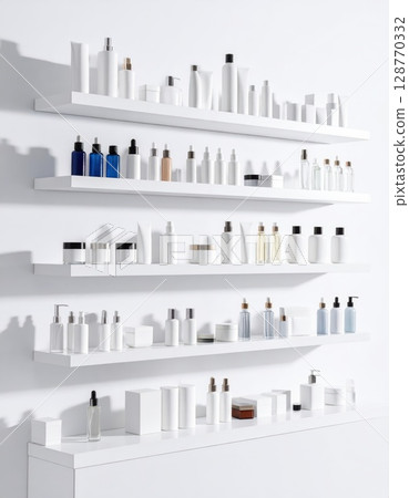 AI image: A white shelf lined with cosmetics 128770332