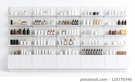 AI image: A white shelf lined with cosmetics 128770340