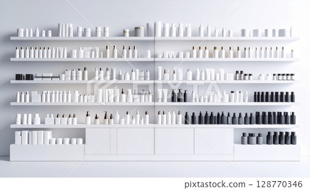 AI image: A white shelf lined with cosmetics 128770346
