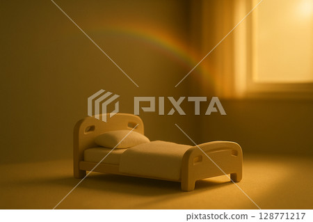 A hospital bed bathed in gentle light and a rainbow of light | A miniature landscape that gives a sense of healing and hope A hospital bed bathed in gentle light and a rainbow of light | A miniature landscape that gives a sense of healing and hope 128771217