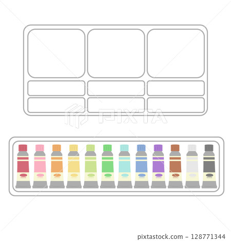 Paint set with white palette | Flat illustration material 128771344