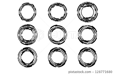 Set of sci fi black circle and frame user interface elements technology futuristic design modern creative on white background vector 128771680