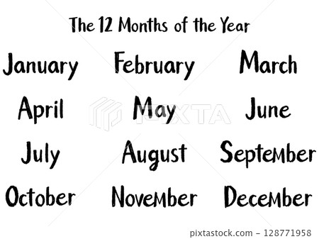 Handwritten English month names set (12 months) Casual style | Black 128771958