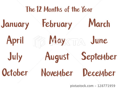 Handwritten English month name set (12 months) Casual touch | Brown 128771959