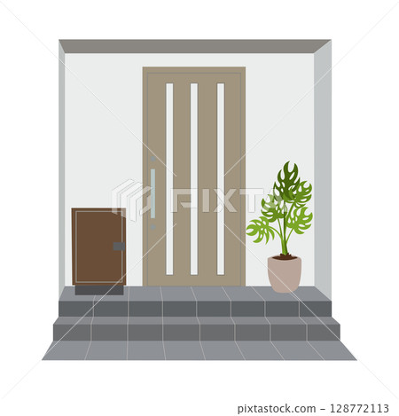 日本住宅入口處配有送貨箱插圖素材 日本住宅入口處配有送貨箱插圖素材 128772113