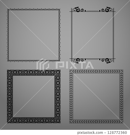 Set of decorative frames Elegant vector element for design in Eastern style, place for text. Floral black and gray borders. Lace illustration for invitations and greeting cards Set of decorative frames Elegant vector element for design in Eastern style, place for text. Floral black and gray borders. Lace illustration for invitations and greeting cards 128772360