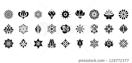 Flower icons set. Isolated elements for design. Vector graphics. 128772377