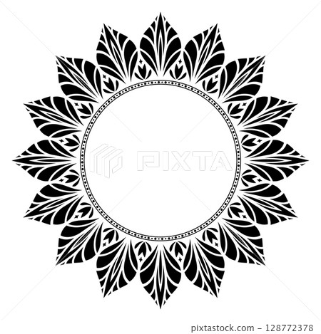 Decorative frame Elegant vector element for design in Eastern style, place for text. Floral black and white border. Lace illustration for invitations and greeting cards. 128772378