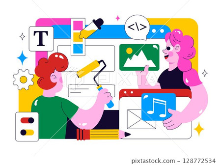 Ui Ux Design Vector Illustration Featuring Application and Software Website Development with App Coding in a Flat Style Cartoon Background Ui Ux Design Vector Illustration Featuring Application and Software Website Development with App Coding in a Flat Style Cartoon Background 128772534
