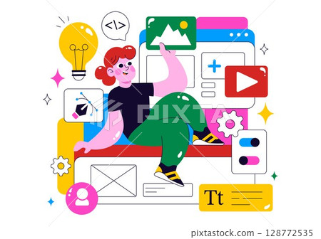 Ui Ux Design Vector Illustration Featuring Application and Software Website Development with App Coding in a Flat Style Cartoon Background 128772535