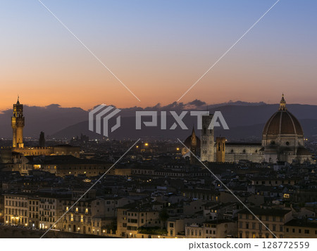 Florence at dusk as seen from Piazzale Michelangelo / Florence, Italy 128772559