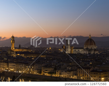 Florence at sunset as seen from Piazzale Michelangelo / Florence, Italy 128772560