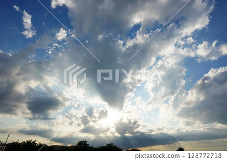 夏日的天空,陽光被雲遮住 夏日的天空,陽光被雲遮住 128772718