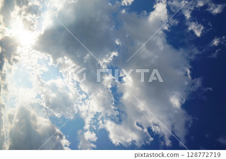 夏日的天空,陽光被雲遮住 夏日的天空,陽光被雲遮住 128772719