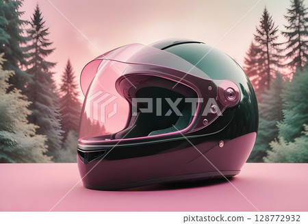 Pink Horizon, Motorcycle Helmet, tree, and pink sky backgroun 128772932