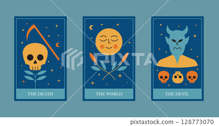 Tarot Cards Vector Set - Death World Devil Major Arcana Mystical Illustrations 128773070