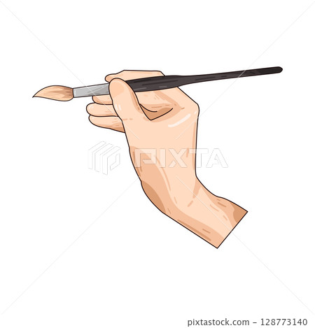 illustration of hand holding paint brush 128773140