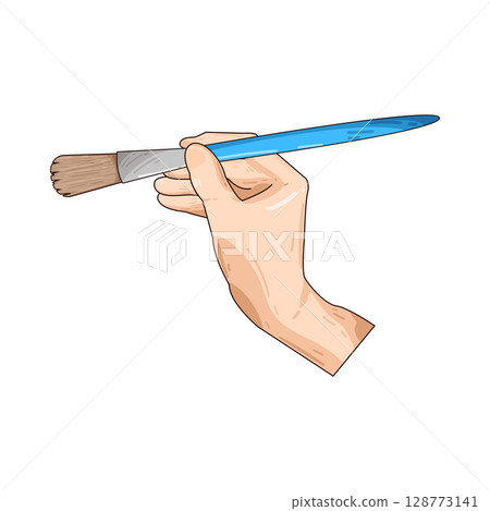 illustration of hand holding paint brush illustration of hand holding paint brush 128773141