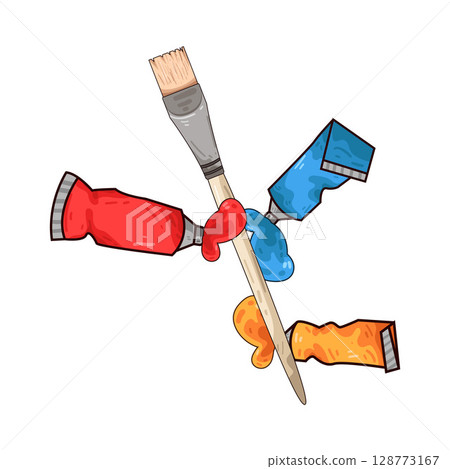 illustration of paint brush and paint tubes illustration of paint brush and paint tubes 128773167