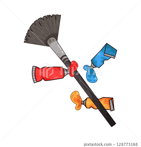 illustration of paint brush and paint tubes illustration of paint brush and paint tubes 128773168