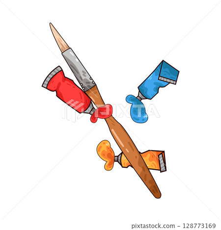 illustration of paint brush and paint tubes illustration of paint brush and paint tubes 128773169
