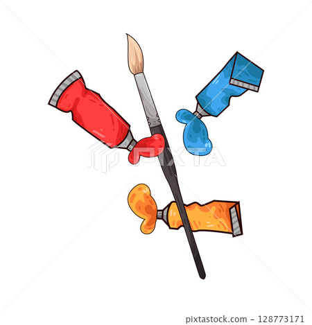 illustration of paint brush and paint tubes illustration of paint brush and paint tubes 128773171