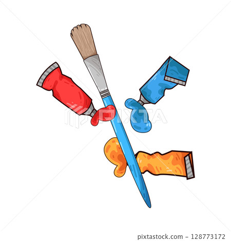 illustration of paint brush and paint tubes illustration of paint brush and paint tubes 128773172