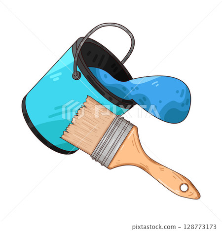 illustration of paint bucket and paint brush illustration of paint bucket and paint brush 128773173