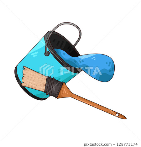 illustration of paint bucket and paint brush illustration of paint bucket and paint brush 128773174